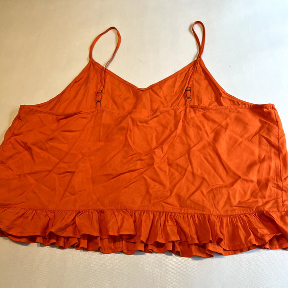 Abound Womens Orange Cami Top Ruffle Hem Button‎ Front Sleeveless 1X - Picture 11 of 12
